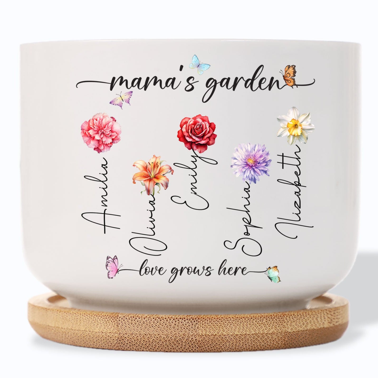 Nana's Garden Love Grows Here Birth Flower Personalized Plant Pot