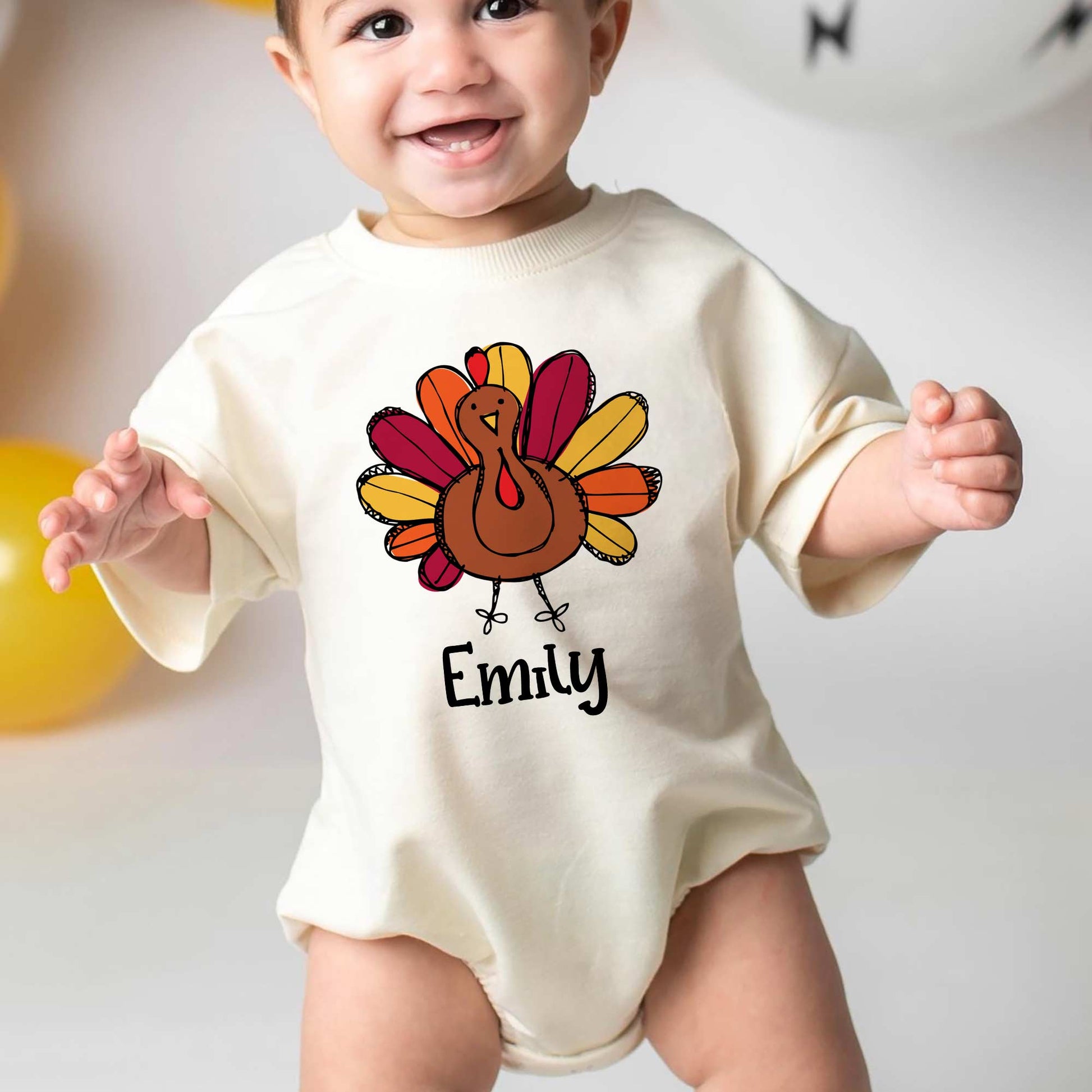 Thanksgiving Turkey Personalized Baby Romper - Short/Long Sleeve (0-2Y) - LuthCreative