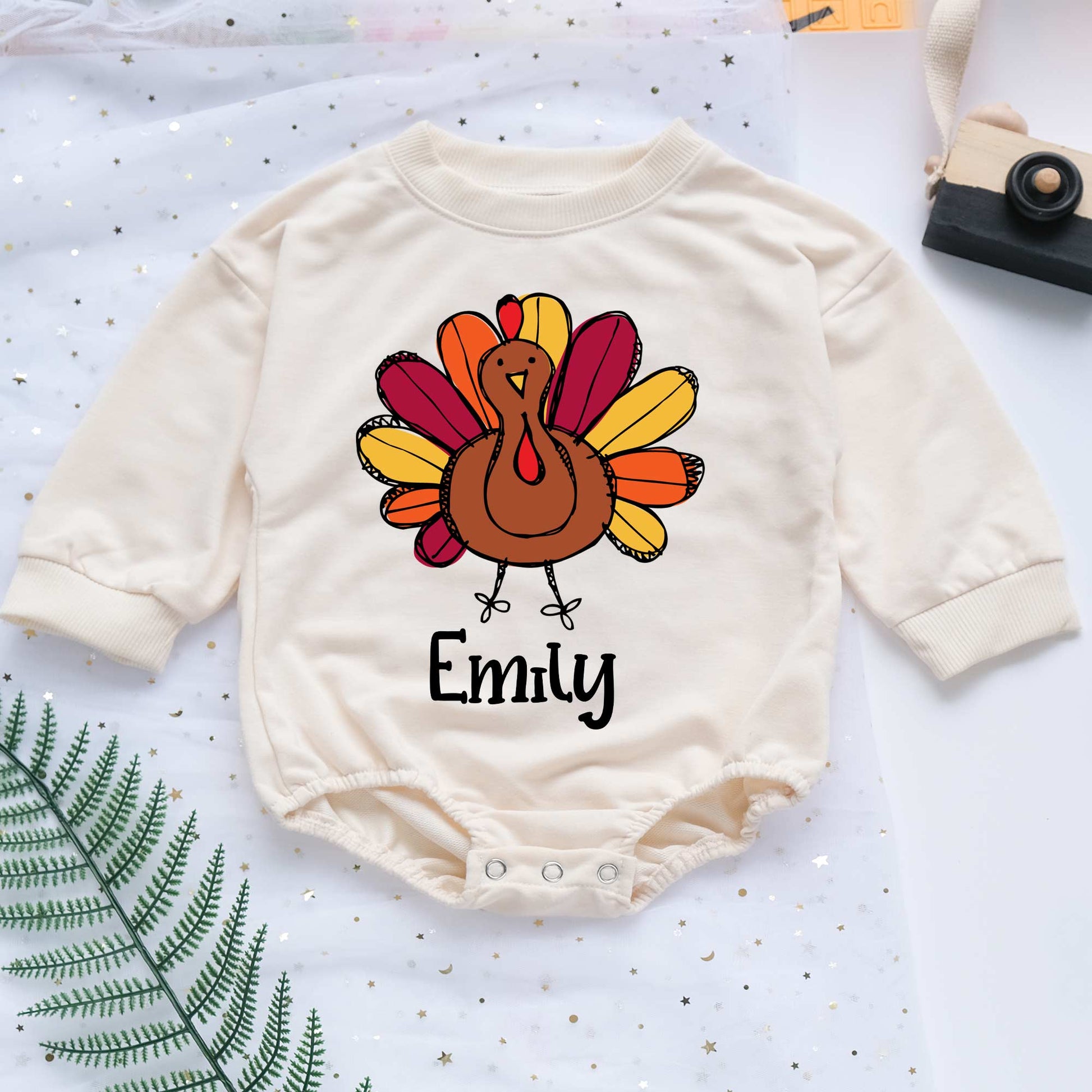 Thanksgiving Turkey Personalized Baby Romper - Short/Long Sleeve (0-2Y) - LuthCreative