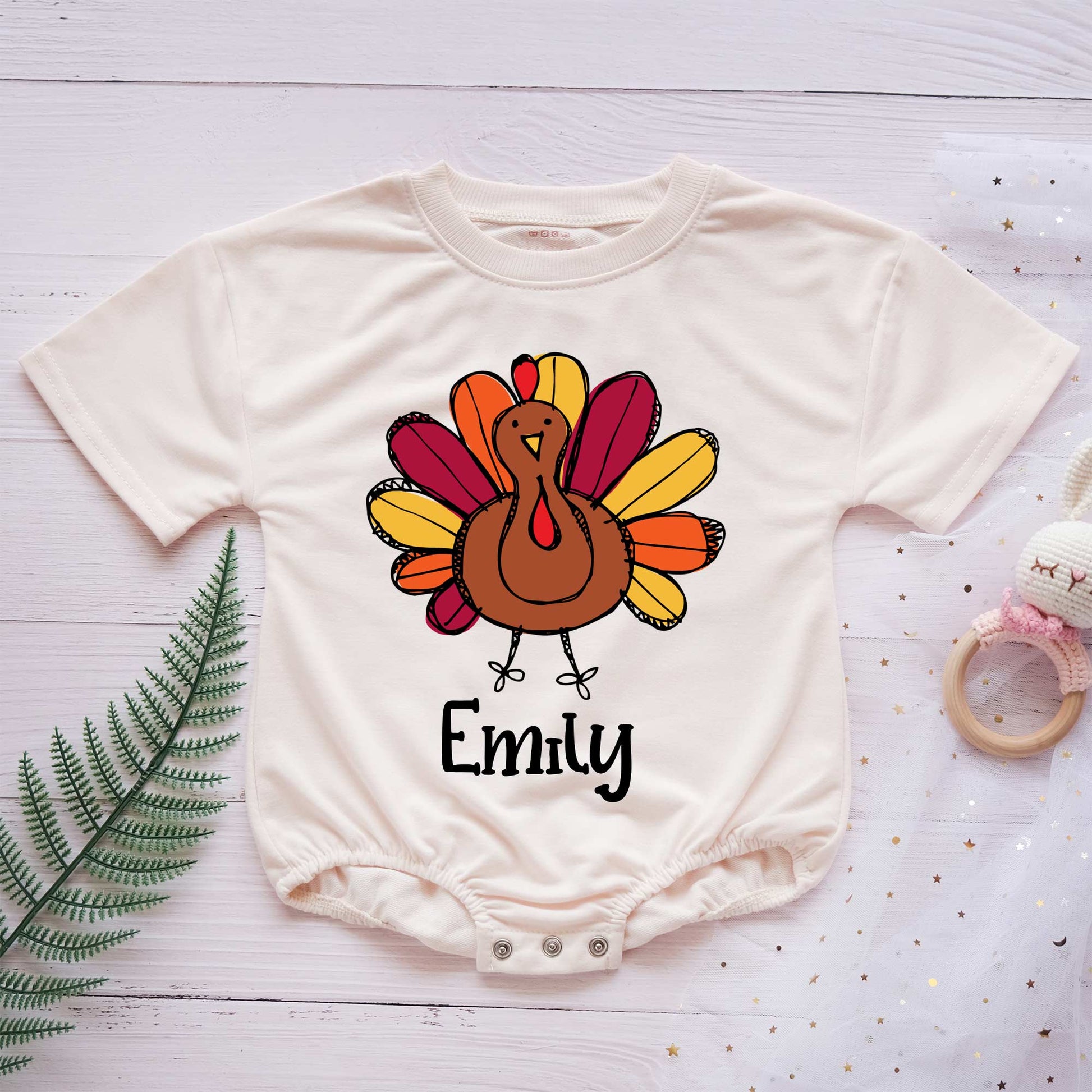 Thanksgiving Turkey Personalized Baby Romper - Short/Long Sleeve (0-2Y) - LuthCreative