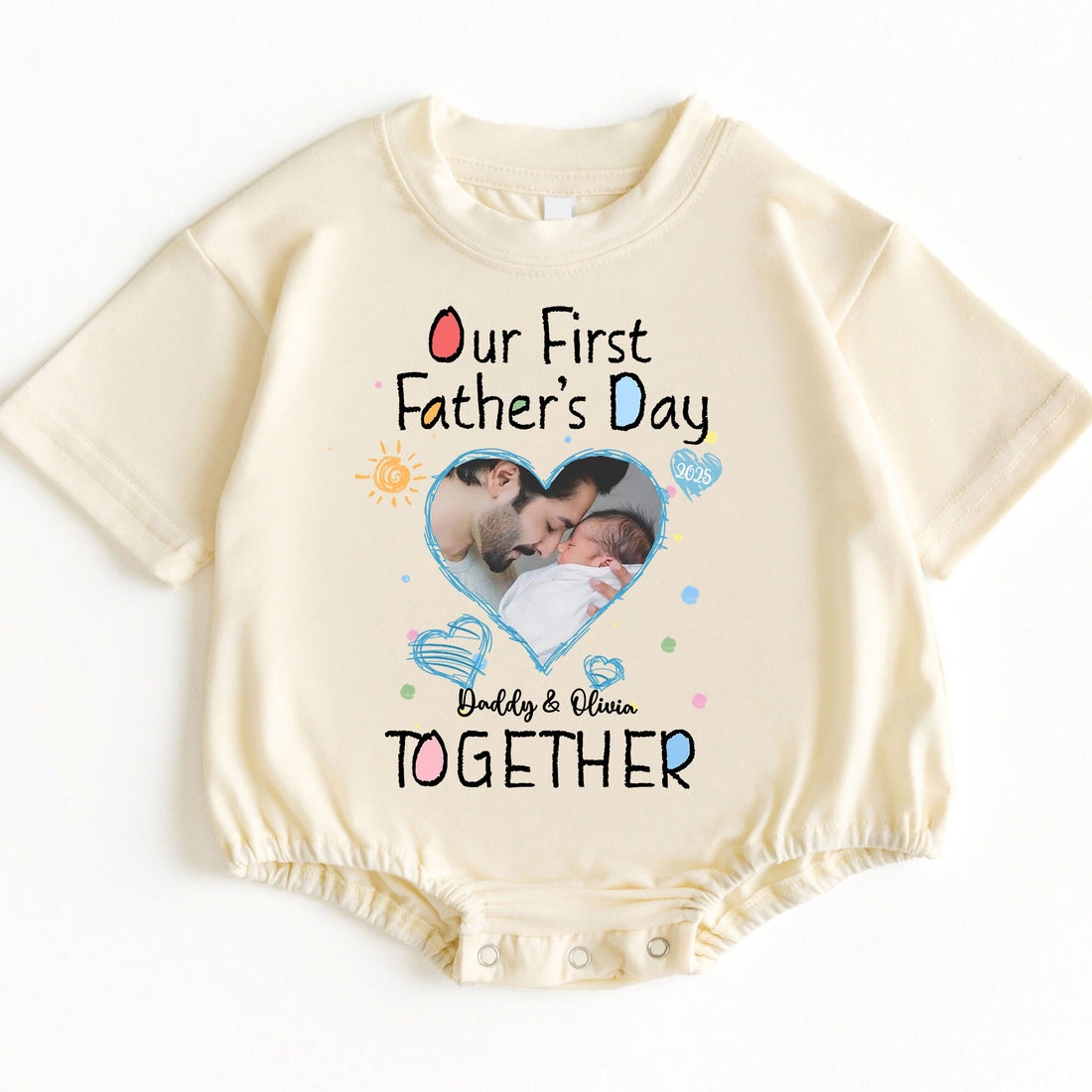 Personalized First Father's Day Gift Baby Onesie with Photo & Names 