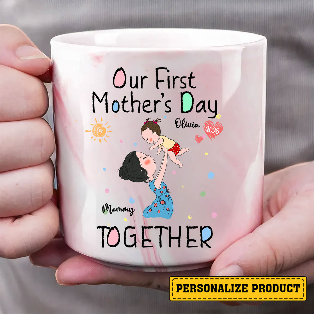 Make her First Mother's Day unforgettable with a gift that's as beautiful as the bond she's building. Order the Our First Mother's Day Together Personalized Marble Mug today!