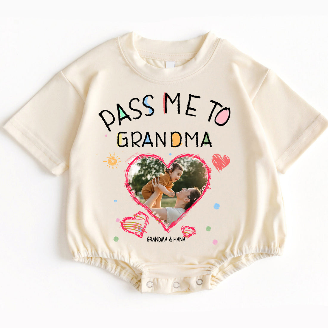 "Pass Me To Grandma" Custom Photo Baby Bodysuit - Personalized Grandchild Baby Bodysuit with Photo & Names