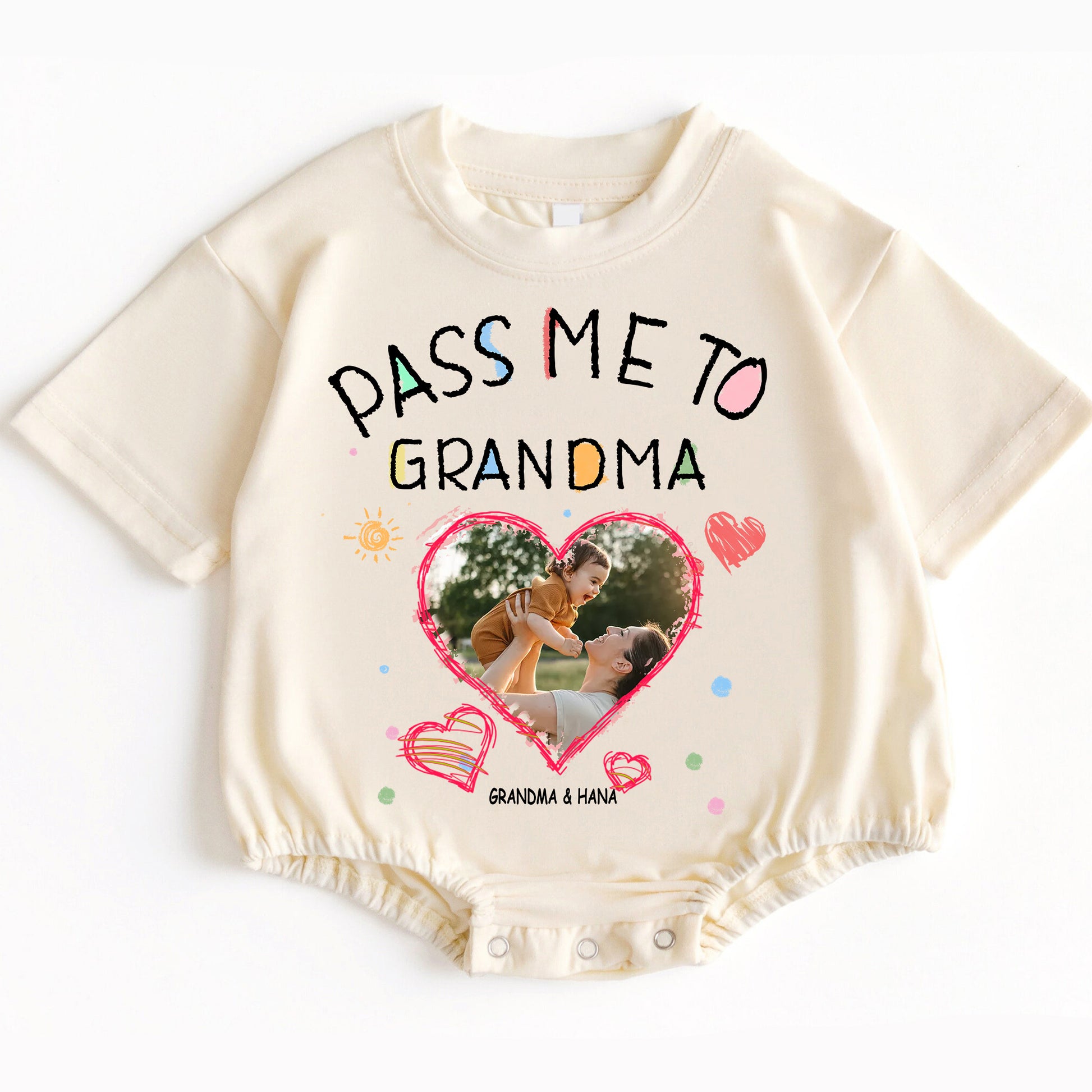 "Pass Me To Grandma" Custom Photo Baby Bodysuit - Personalized Grandchild Baby Bodysuit with Photo & Names