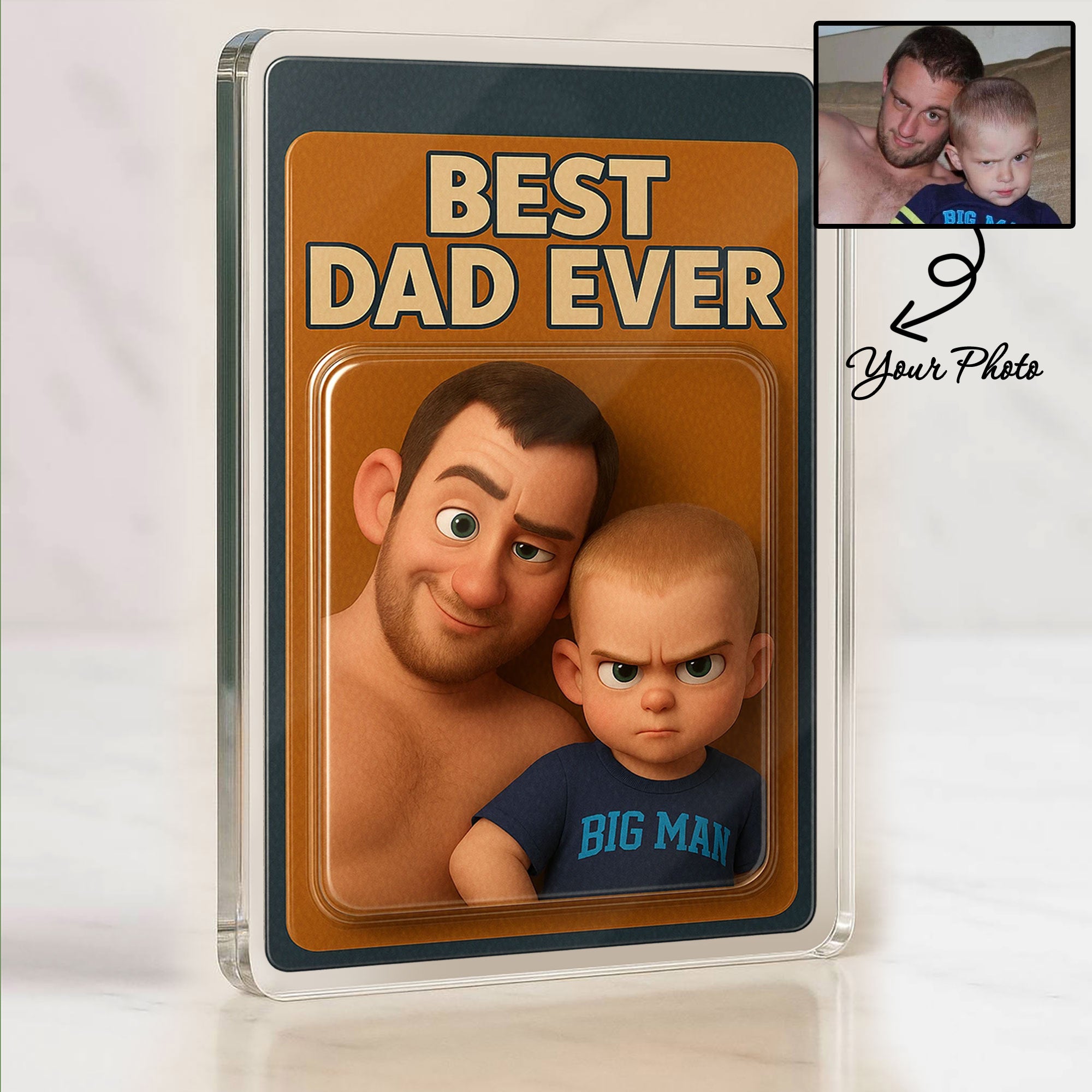 Personalized 3D Best Dad Ever Acrylic Plaque - Custom Photo Acrylic Desk Decor for Father's Day Gift