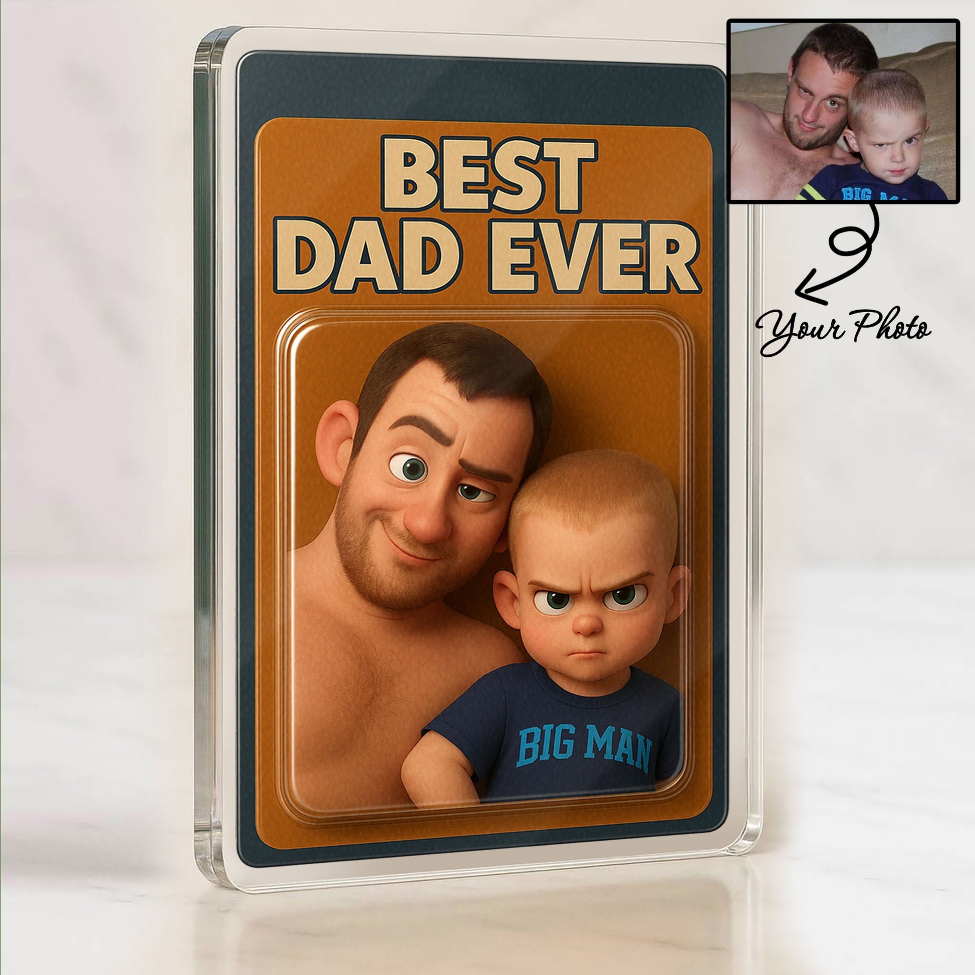 Personalized 3D Best Dad Ever Acrylic Plaque - Custom Photo Acrylic Desk Decor for Father's Day Gift