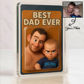 Personalized 3D Best Dad Ever Acrylic Plaque - Custom Photo Acrylic Desk Decor for Father's Day Gift