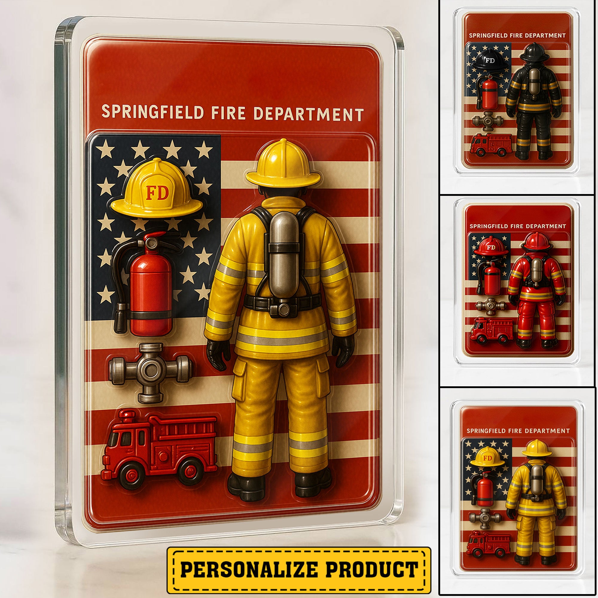 Personalized 3D Firefighter Acrylic Plaque – Custom Desk Decor for Dad – Happy Father’s Day Gift for Firemen & First Responders