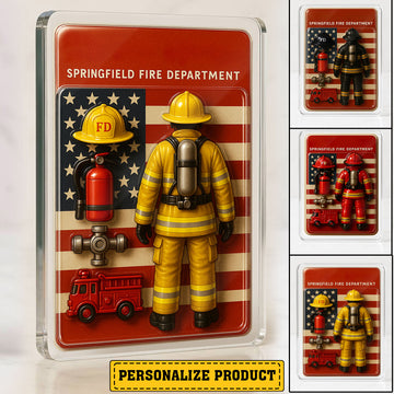 Personalized 3D Firefighter Acrylic Plaque – Custom Desk Decor for Dad – Happy Father’s Day Gift for Firemen & First Responders