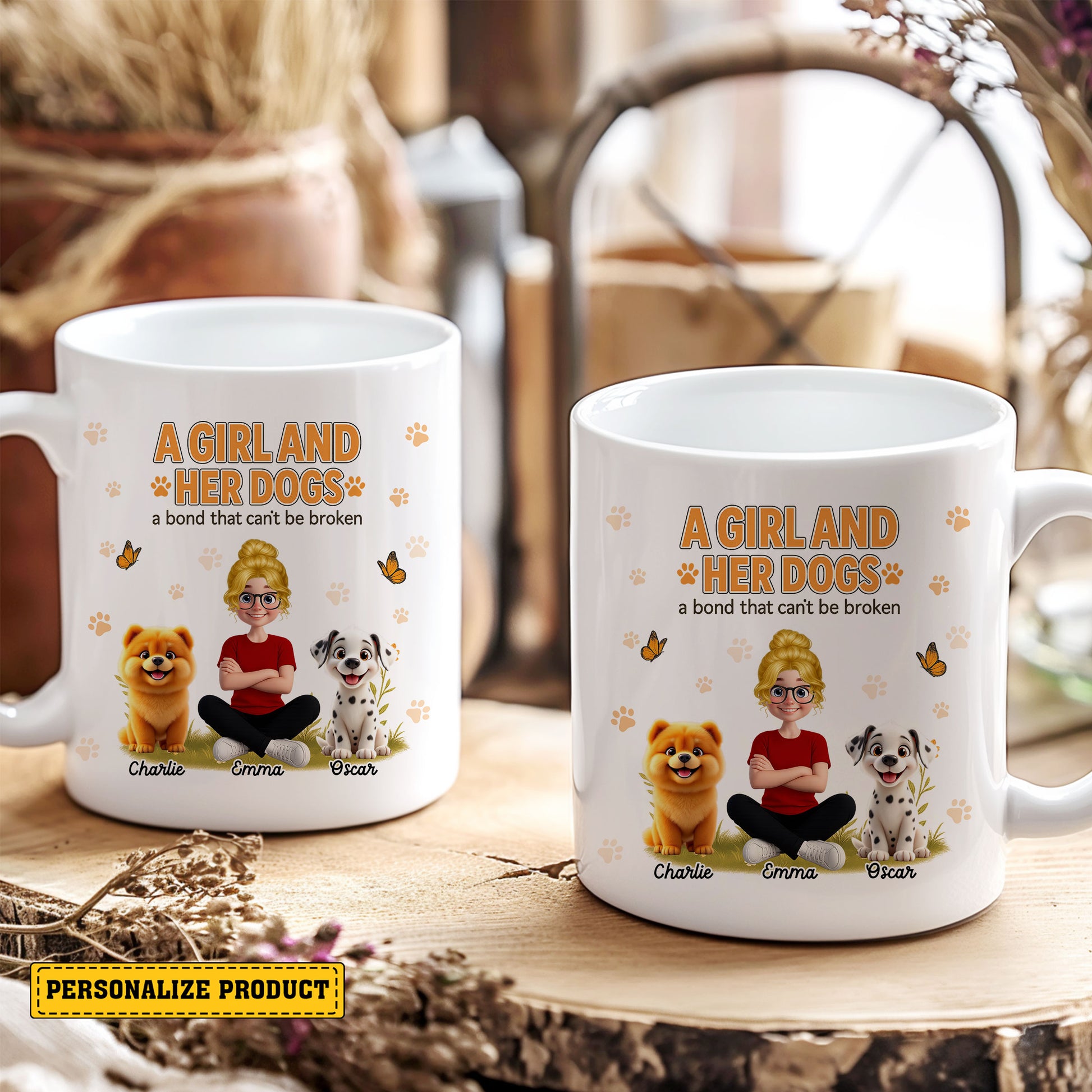 Personalized A Girl and Her Dogs Mug - Customized Ceramic Mug for Dog Lovers - Perfect Gift for Dog Moms Who Love Their Pets Like Family