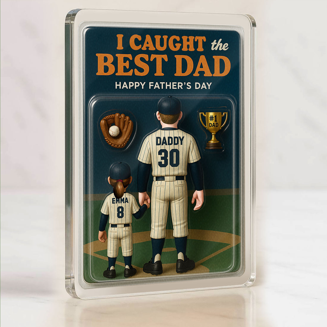 Custom 3D Baseball Acrylic Plaque for Dad – A Heartfelt Father’s Day Gift with Your Name, Jersey & Trophy of Love
