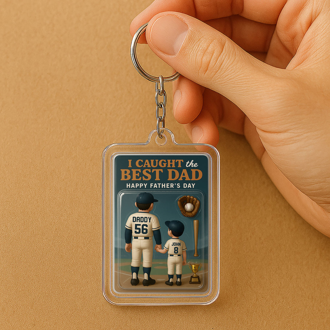 Dad and Daughter Baseball Keychain – Custom 3D Acrylic Father’s Day Gift – “I Caught the Best Dad” Keepsake for Sports Lovers