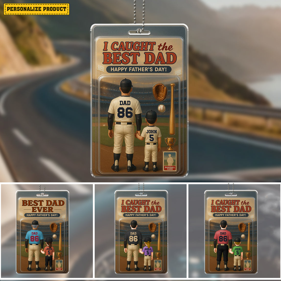 Personalized Baseball Dad and Child Acrylic Car Hanging Ornament, Gift For Dads, Father's Day Gift - Custom Photo Ornament