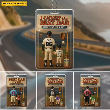 Personalized Baseball Dad and Child Acrylic Car Hanging Ornament, Gift For Dads, Father's Day Gift - Custom Photo Ornament