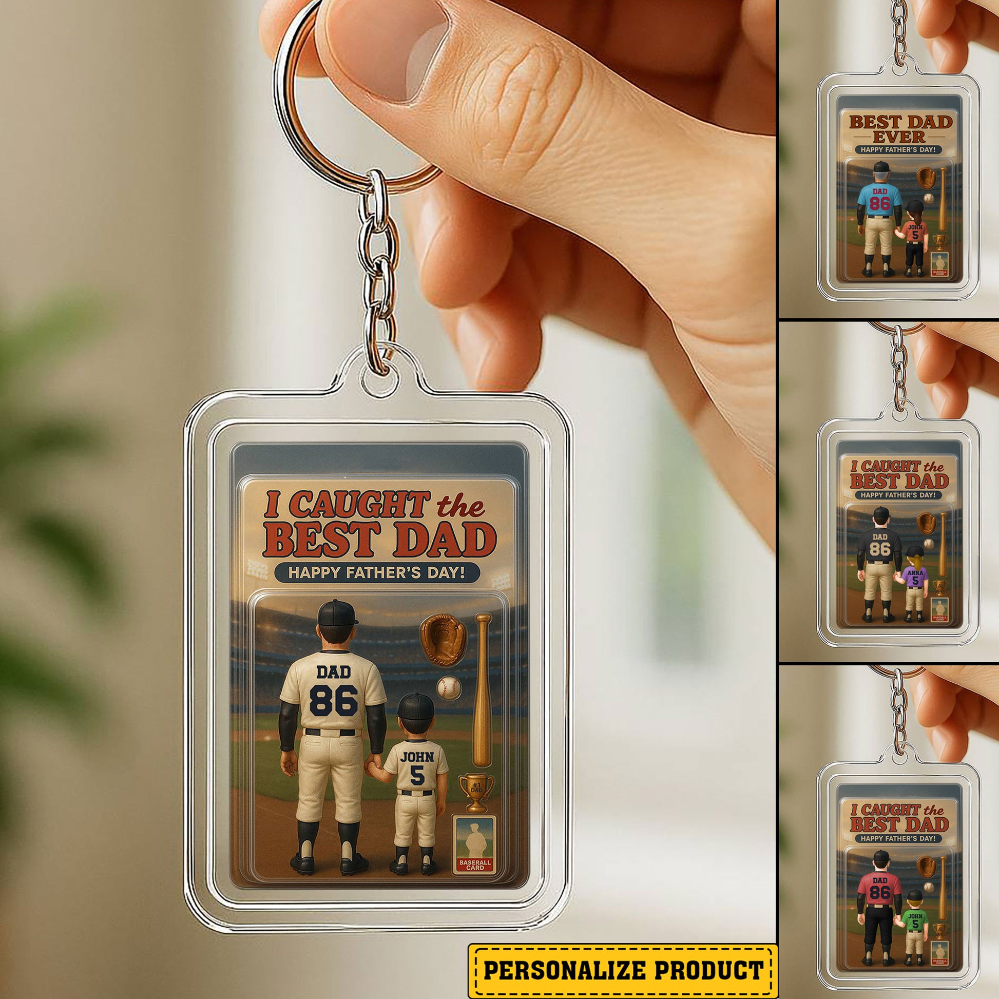Personalized Baseball Dad and Child Acrylic Keychain - Personalized Photo Keychain for Father's Day Gift