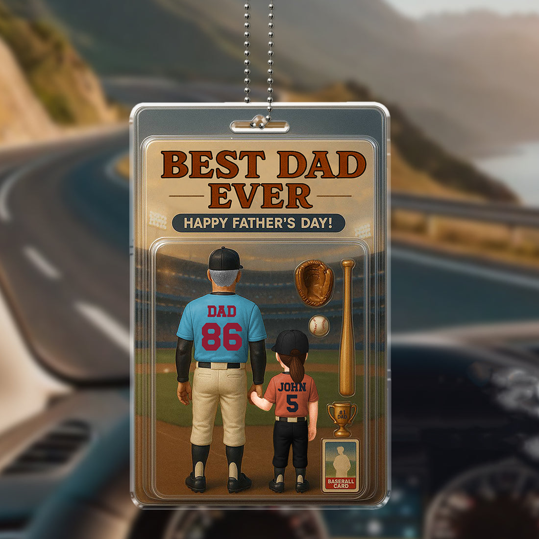 Personalized Baseball Dad and Child Acrylic Car Hanging Ornament, Gift For Dads, Father's Day Gift - Custom Photo Ornament