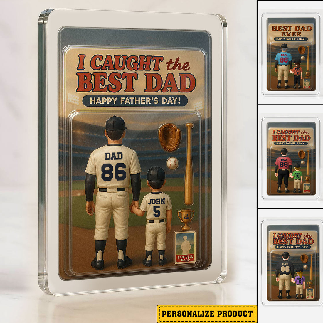 Personalized Baseball Dad and Child Decor Acrylic Plaque - Custom Photo Acrylic Desk Decor for Father's Day Gift
