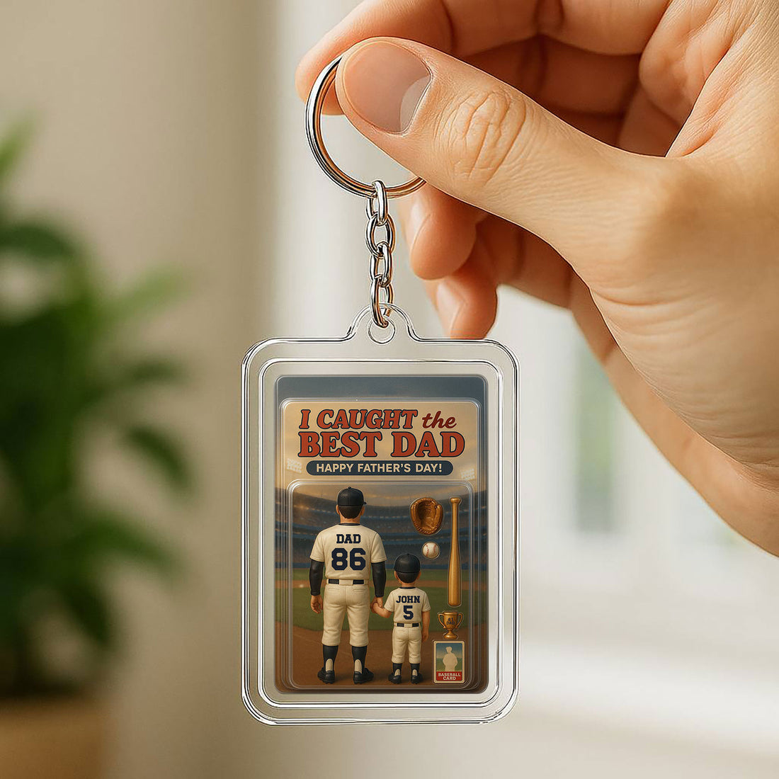 Personalized Baseball Dad and Child Acrylic Keychain - Personalized Photo Keychain for Father's Day Gift