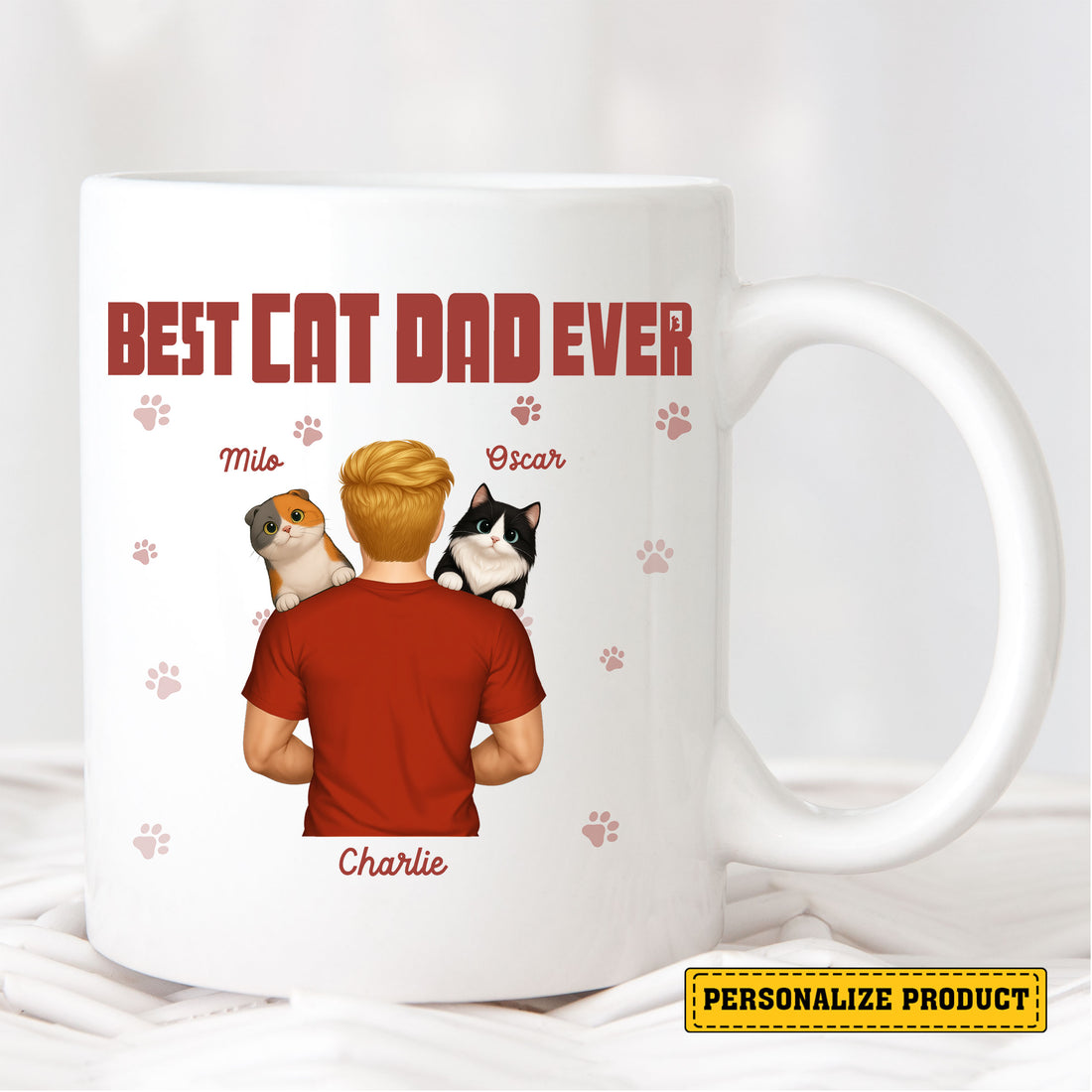 Best Cat Dad Ever Personalized Mug: Ideal Father's Day or Birthday Gift for Cat Lovers. Add His & Cats' Names!

