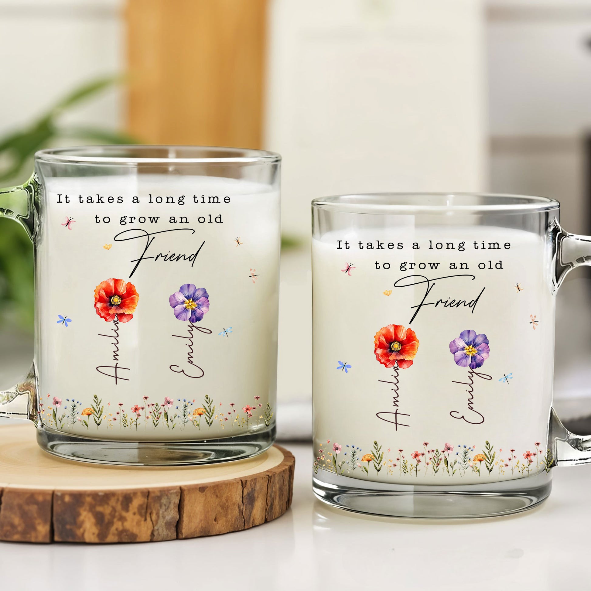 Personalized Best Friend Gift Mug with Names & Flowers
