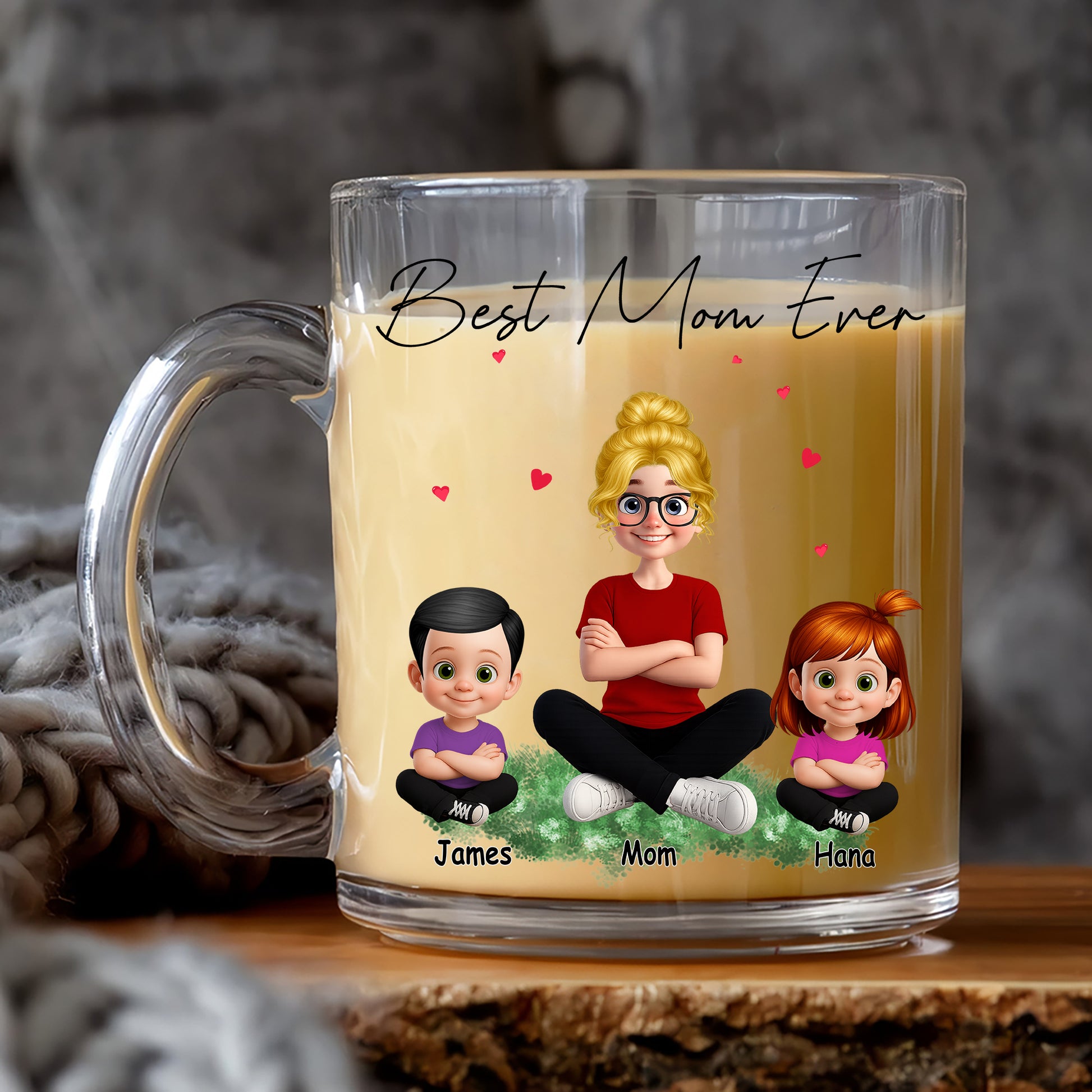 Personalized Best Mom Ever Glass Mug - Custom Mom & Kids Gift
