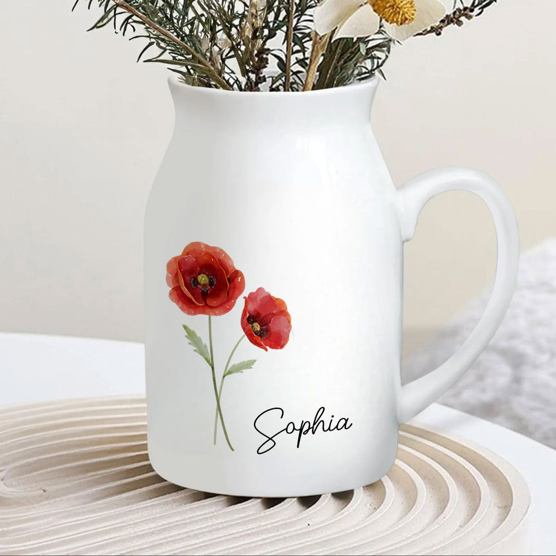 Personalized Birth Flower Ceramic Vase Mother's Day Gift