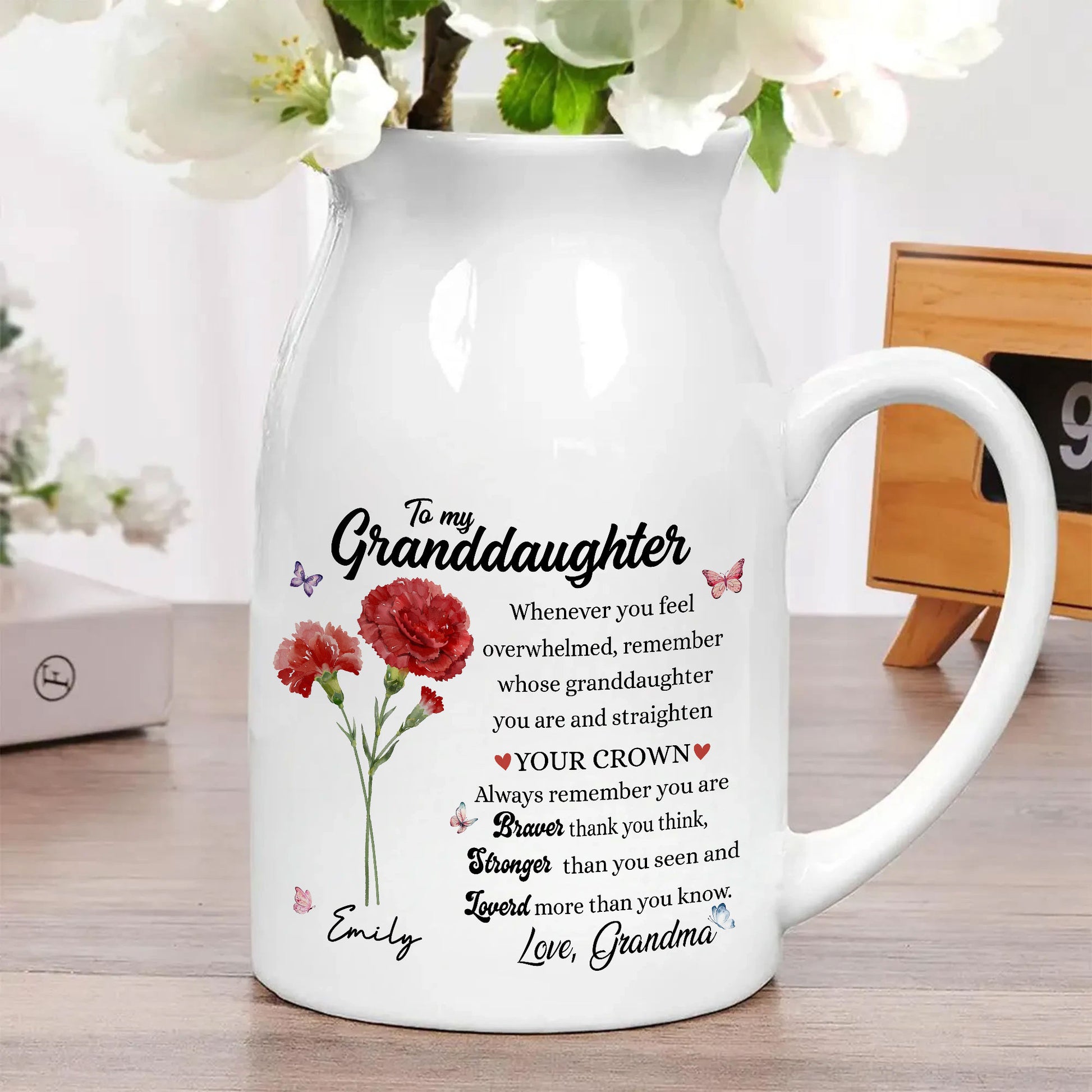 Personalized Birth Month Flower Vase, Gift for Your Grandkid