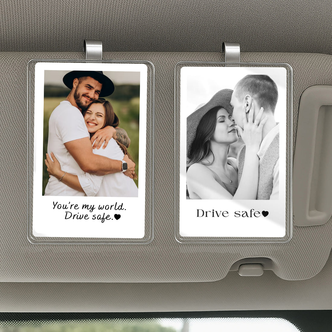 Personalized Car Visor Clip Gift for Couples – Drive Safe Message with Custom Photo for Him, Her, Husband, Wife

