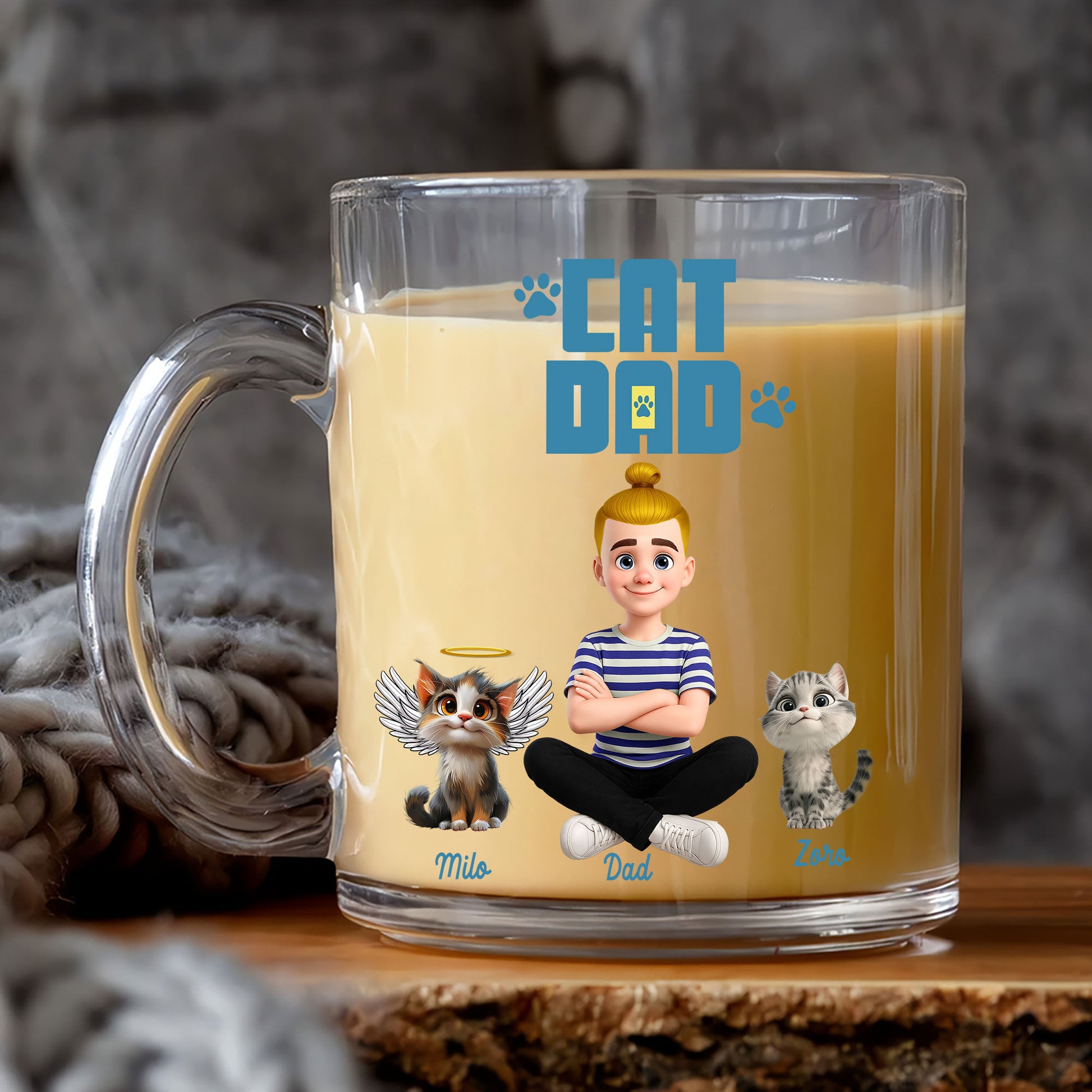 Personalized Cat Dad Glass Mug - Custom Pet Owner Gift
