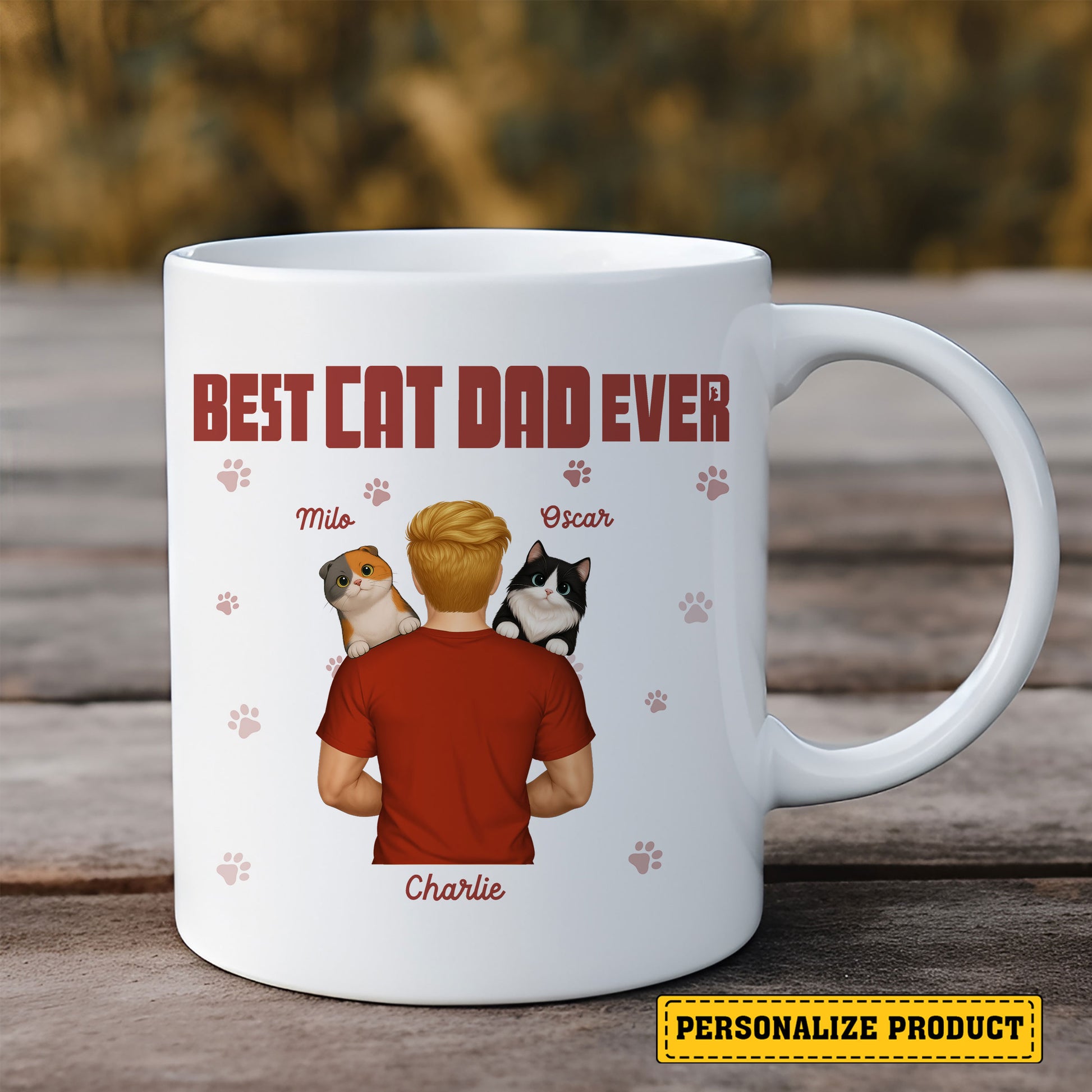 Personalized Cat Lover Mug for Him: 'Best Cat Dad Ever' Design with Custom Names. Ideal Gift for Proud Cat Owners