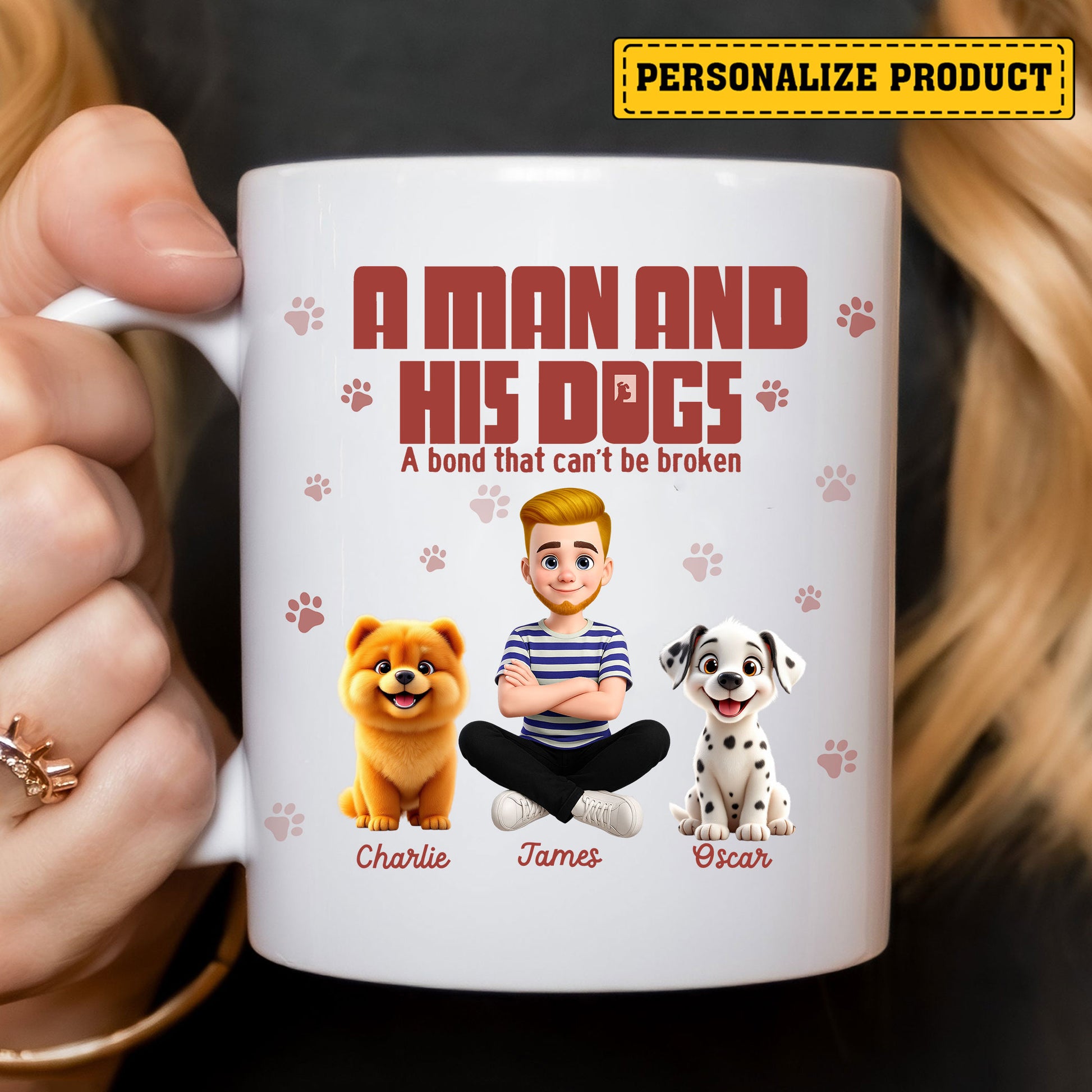 Personalized Ceramic Mug for Dog Dads - A Man and His Dogs, A Bond That Can’t Be Broken – Perfect Gift for Any Dog Lover

