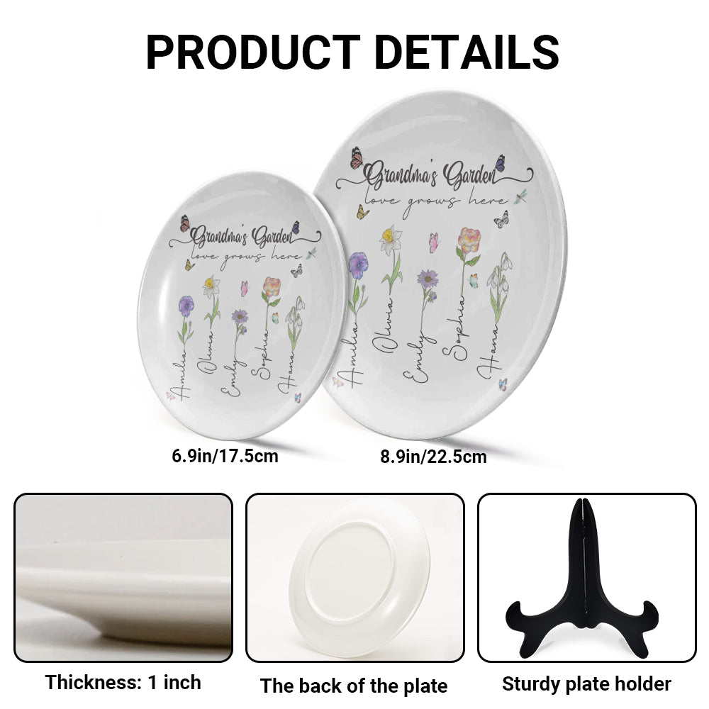 Personalized Ceramic Plate: Mama's Garden, Kid's Name, Birth Flower
