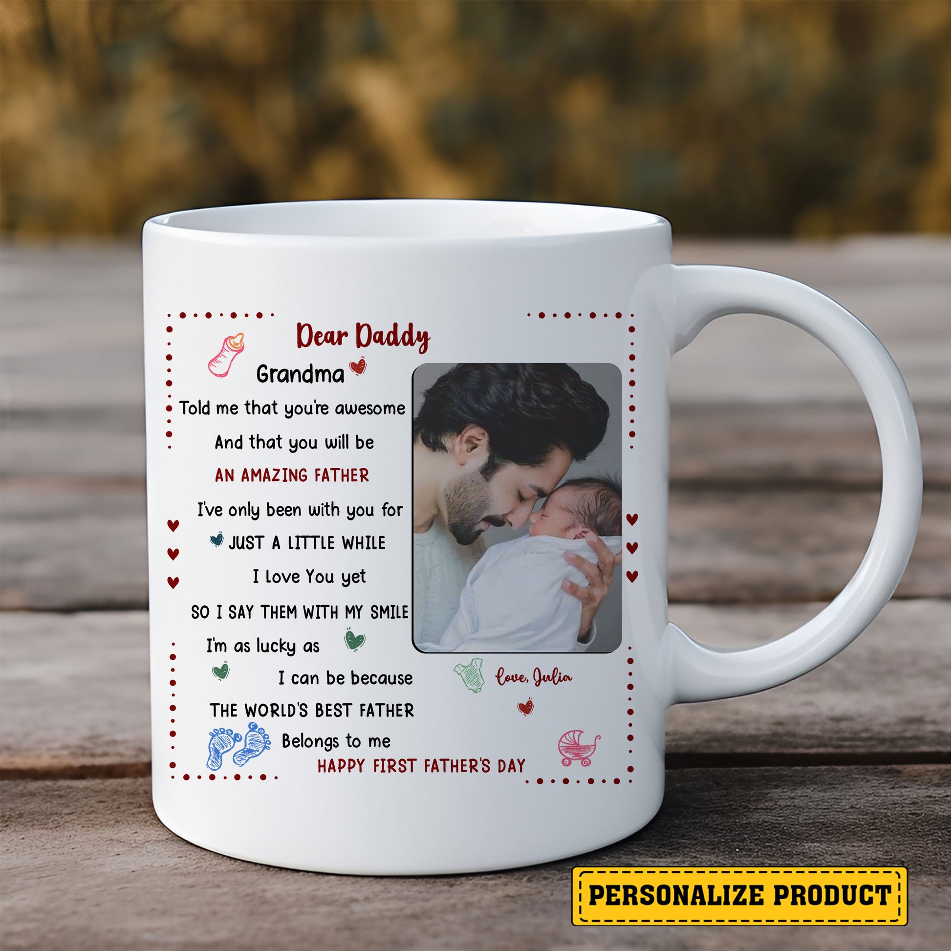 Personalized Dear Daddy Ceramic Mug – First Father’s Day Coffee Cup Gift with Poem and Photo – Unique Keepsake for New Dad Life and Baby’s First Holiday