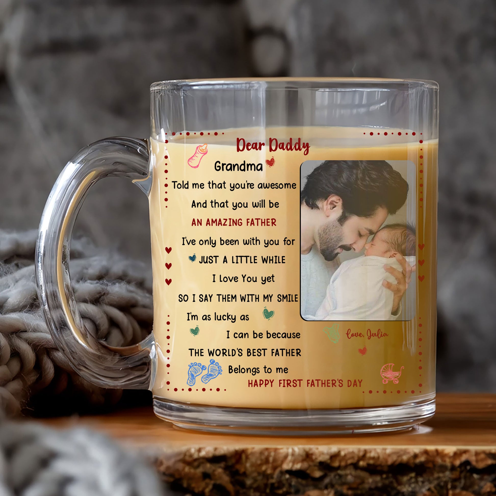 Personalized Dear Daddy Mug – 1st Father’s Day Gift from Newborn with Photo and Sweet Message – Perfect for New Dads


