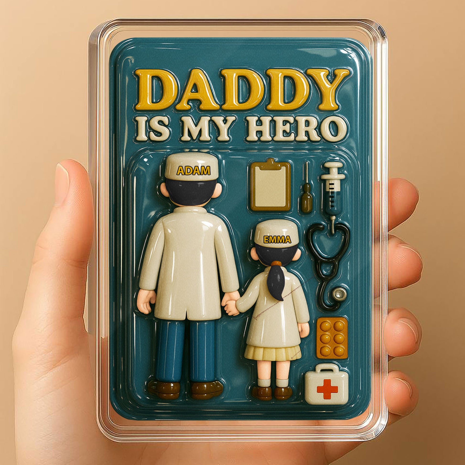 Personalized Doctor Dad Father's Day Gift - 3D Style "My Hero" Acrylic Plaque Custom Names