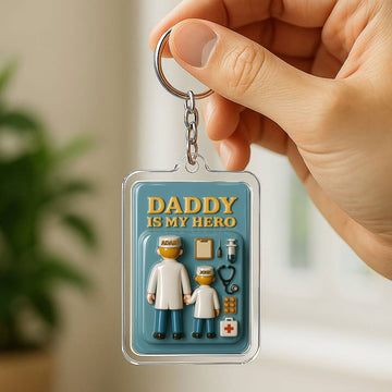 Personalized Doctor Dad Father's Day Gift - 3D Style "My Hero" Keychain Custom Names