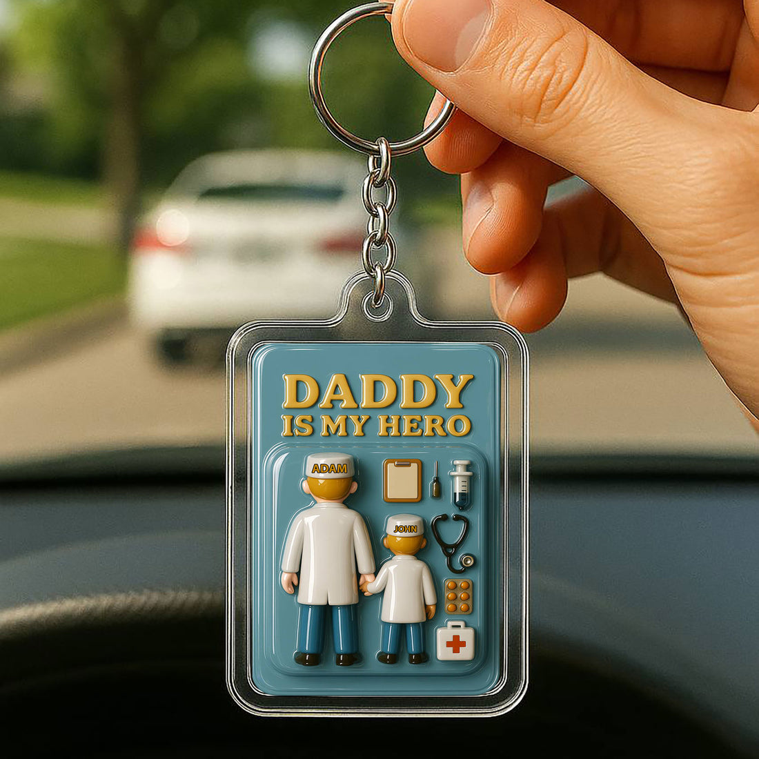 Personalized Doctor Dad Father's Day Gift Acrylic Keychain - Custom Doctor Dad & Son Father's Day 3D Plaque