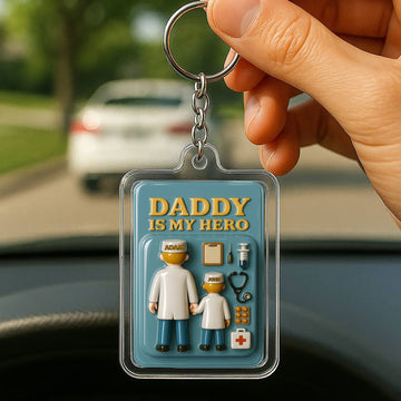 Personalized Doctor Dad Father's Day Gift Acrylic Keychain - Custom Doctor Dad & Son Father's Day 3D Plaque