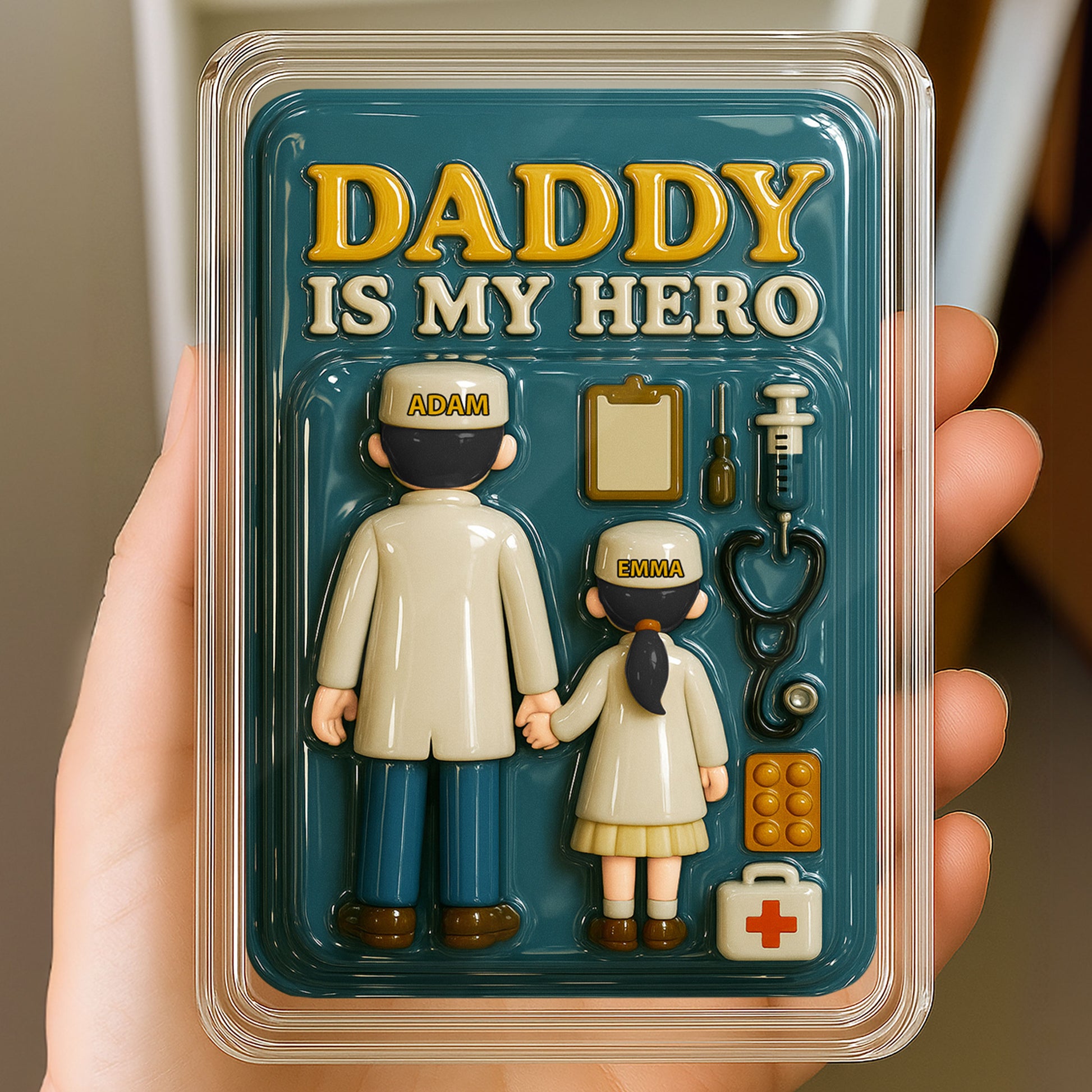 Personalized Doctor Dad Father's Day Gift Decor Acrylic Plaque - Custom 3D Style Father's Day Gift for Him "Daddy Is My Hero" Acrylic