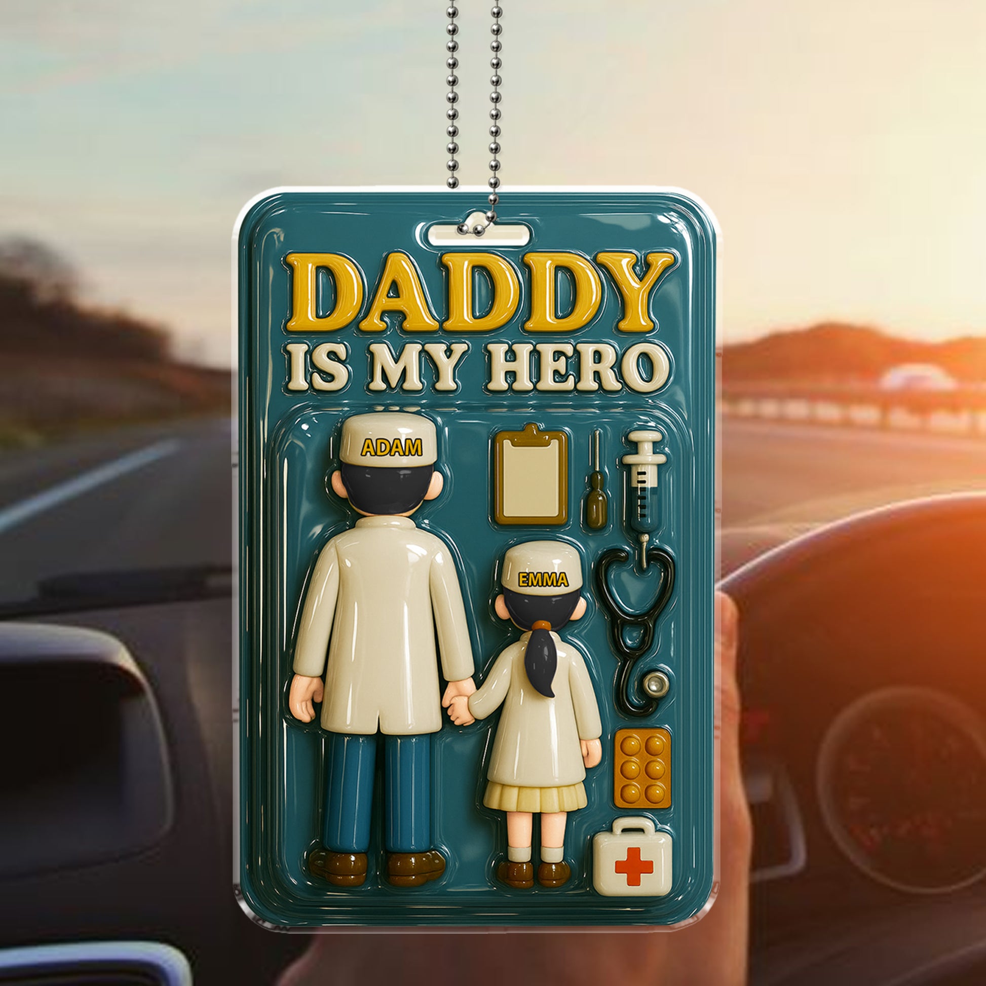 Personalized Doctor Gift for Dad Car Accessory - "My Hero" Ornament