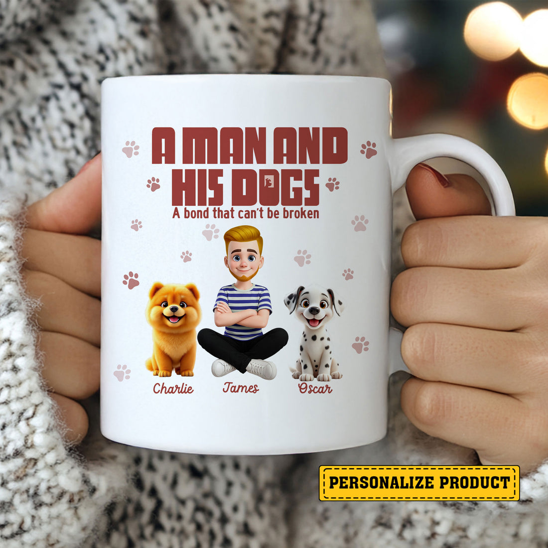 Personalized Dog Lover Ceramic Mug – A Man and His Dogs Gift for Dog Dads Who Share a Bond with Their Loyal Companions