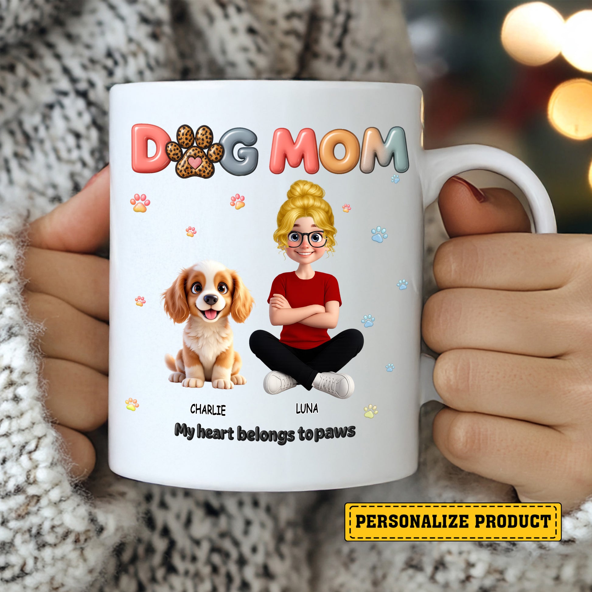Personalized Dog Mom Mug - Custom Owner & Dog Characters Gift
