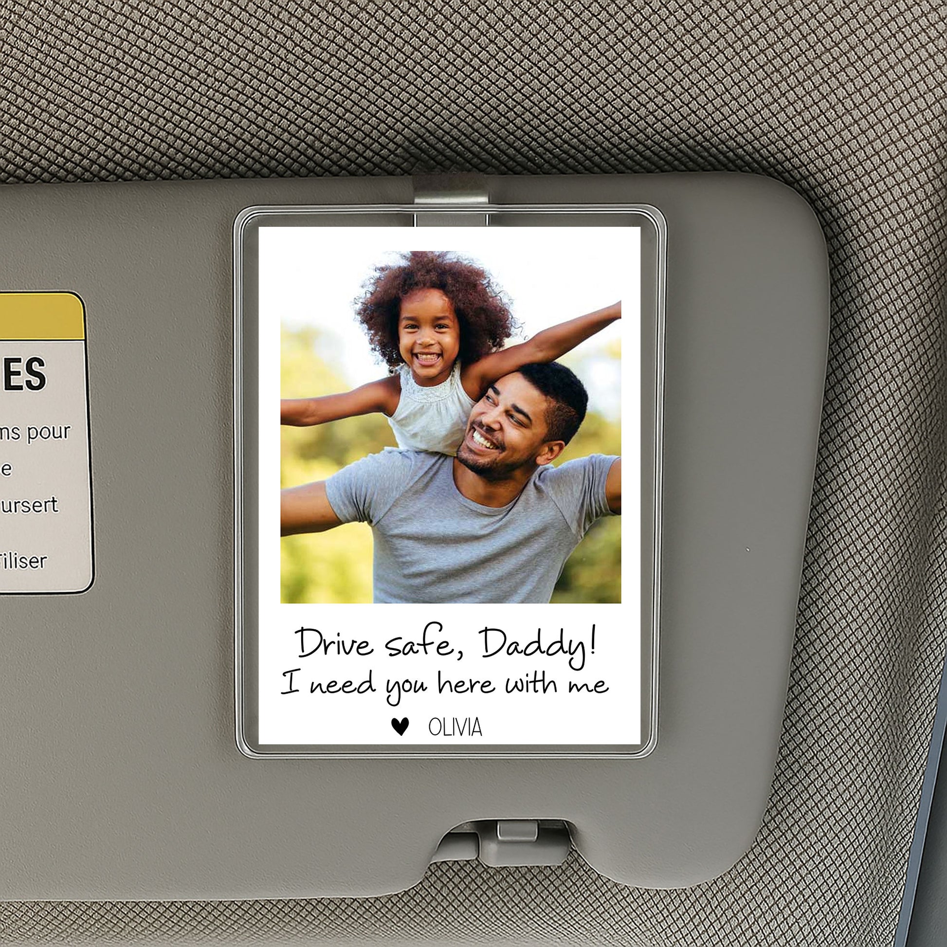 Personalized “Drive Safe Daddy” Visor Photo Clip – Custom Father’s Day Gift from Kids – Acrylic Car Accessory with Message from Children

