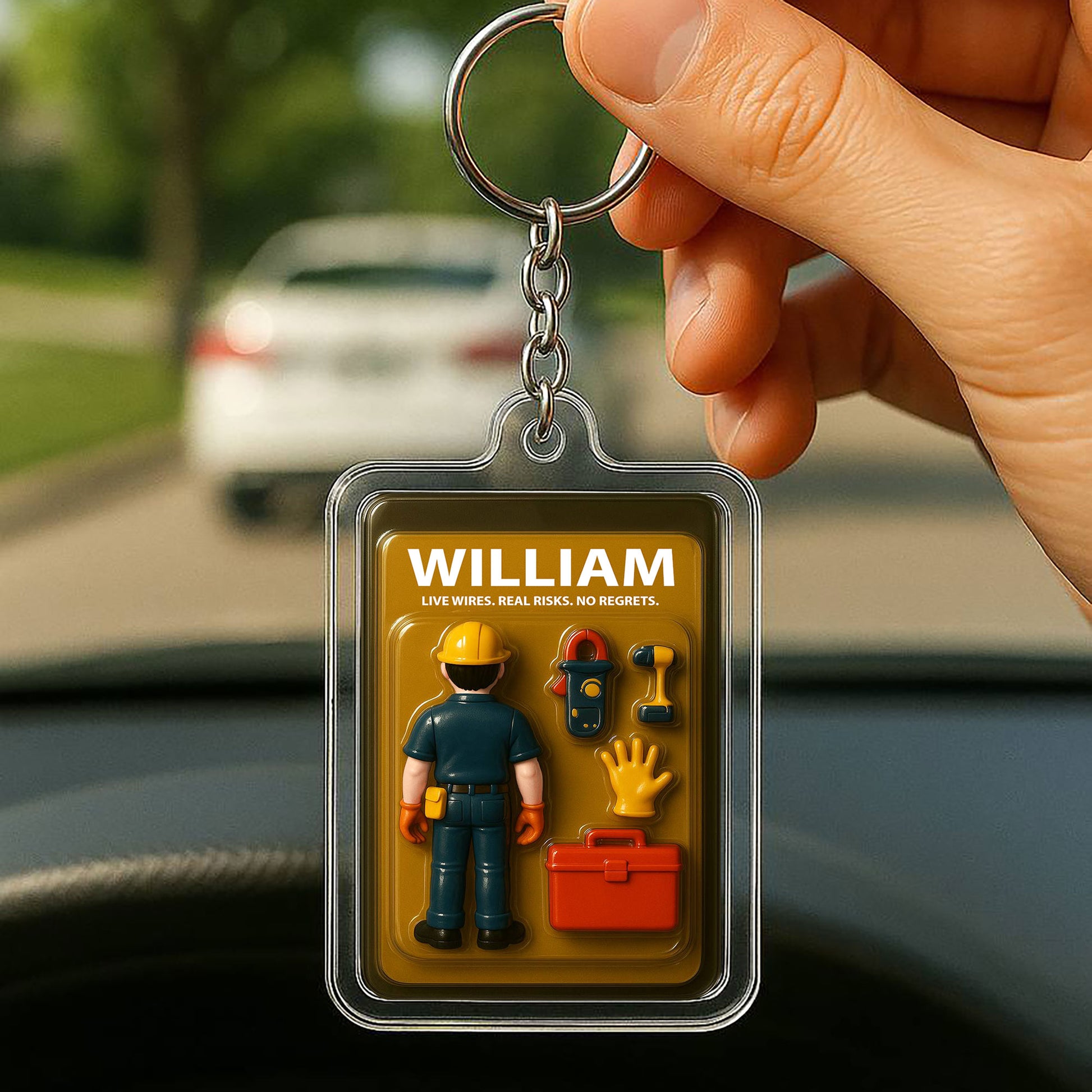 Personalized Electrician Father's Day Gift - 3D Style "Live Wires" Keychain Custom Name