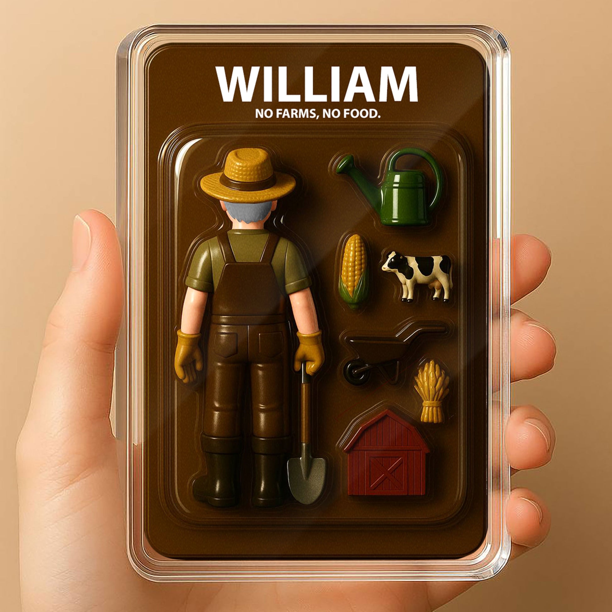 Personalized Farmer Father's Day Gift - 3D Style "No Farms, No Food" Acrylic Plaque Custom Name