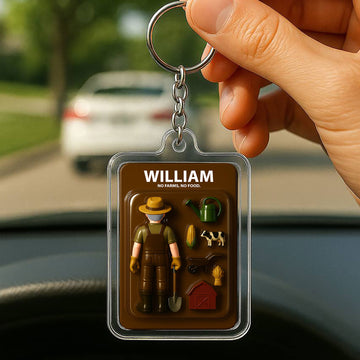 Personalized Farmer Father's Day Gift Acrylic Keychain - 3D Style "No Farms, No Food" Keychain Custom Name