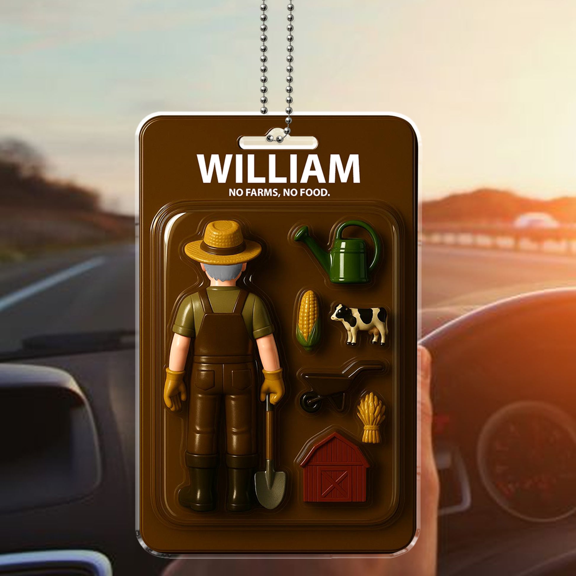 Personalized Farmer Gift Car Accessory - "No Farms, No Food" Ornament