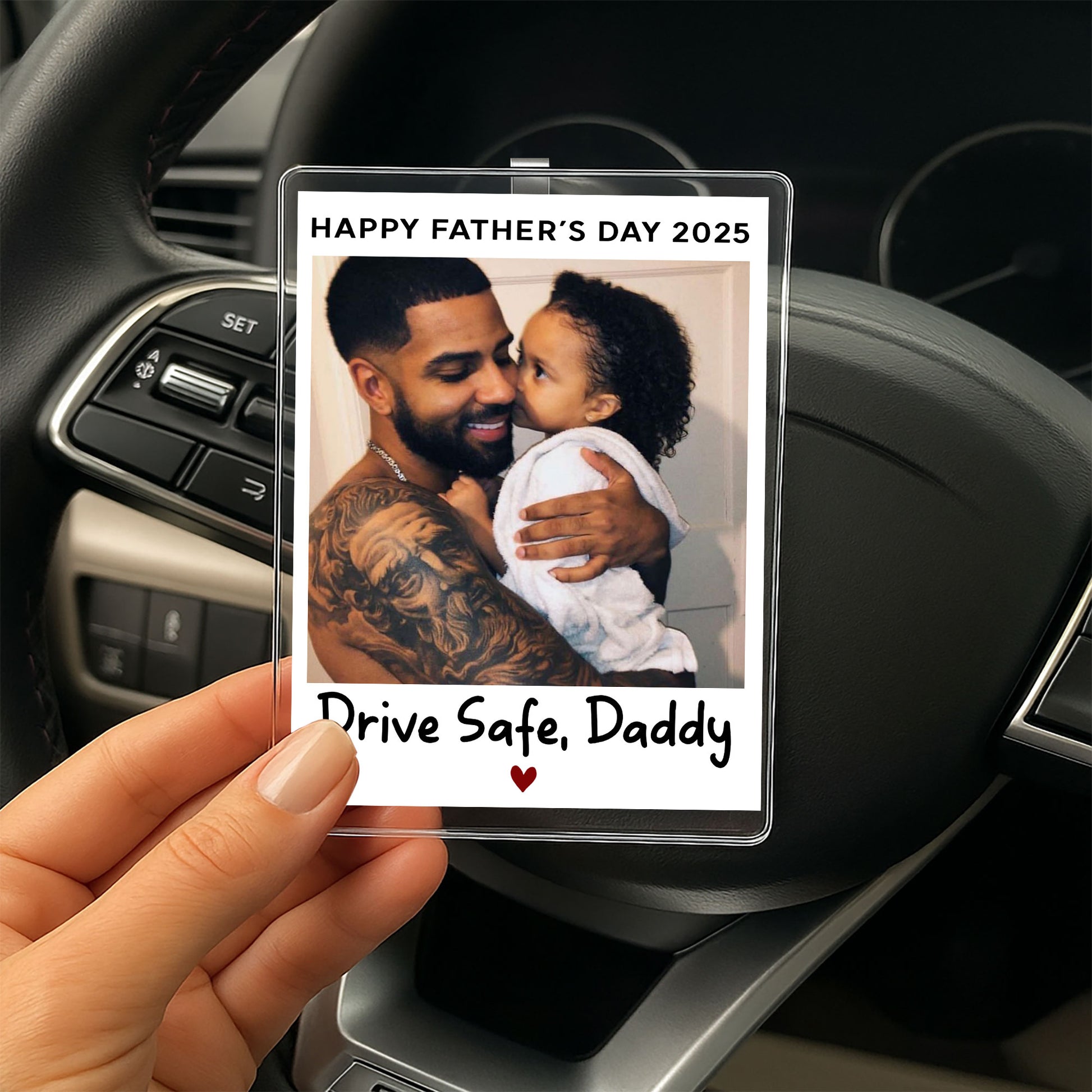 Personalized Father’s Day Car Visor Clip – Custom “Drive Safe Daddy” Photo Ornament – Thoughtful Gift for New Dads or Girl Dads
