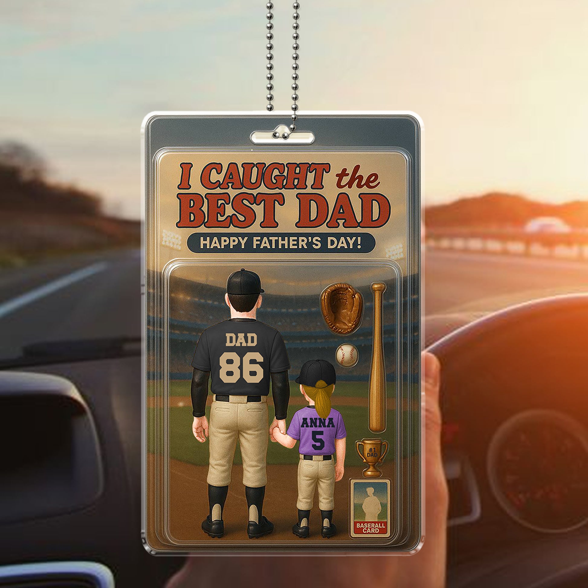 Personalized Father's Day Gift for Baseball Dad - Custom Car Ornament