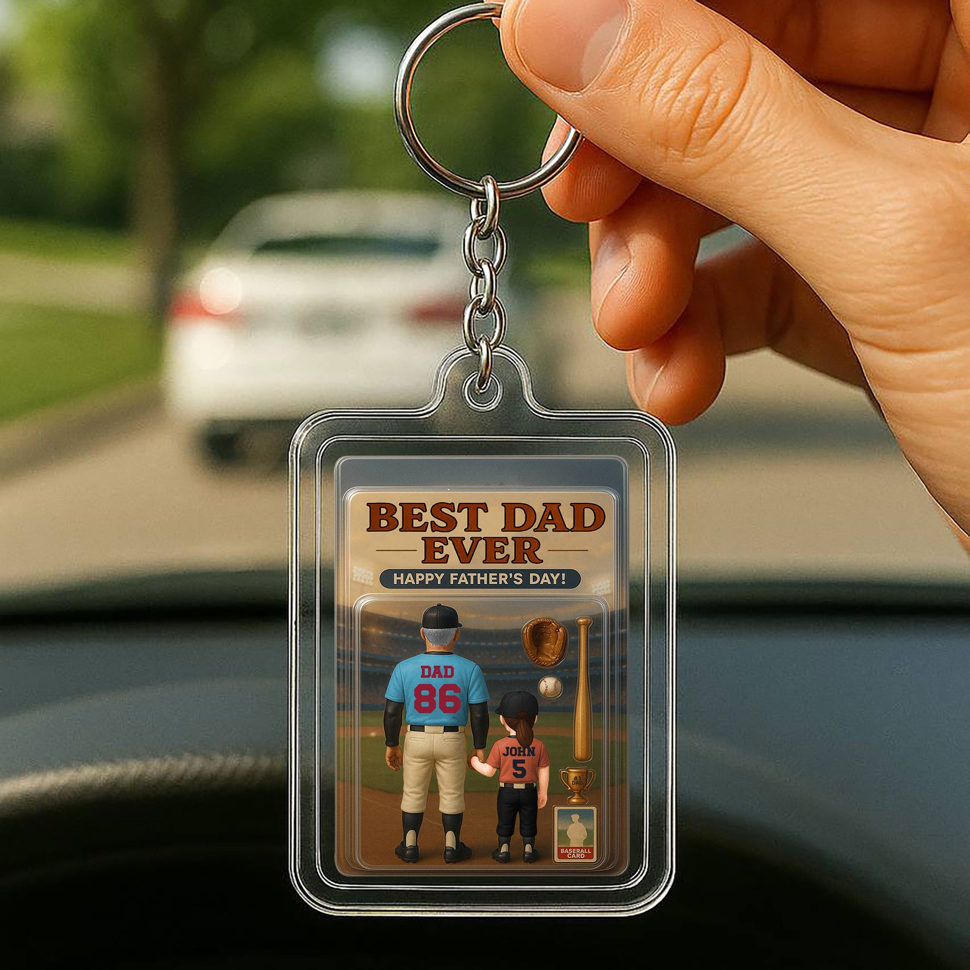 Personalized Father's Day Gift for Baseball Dad - Custom Photo Keychain 